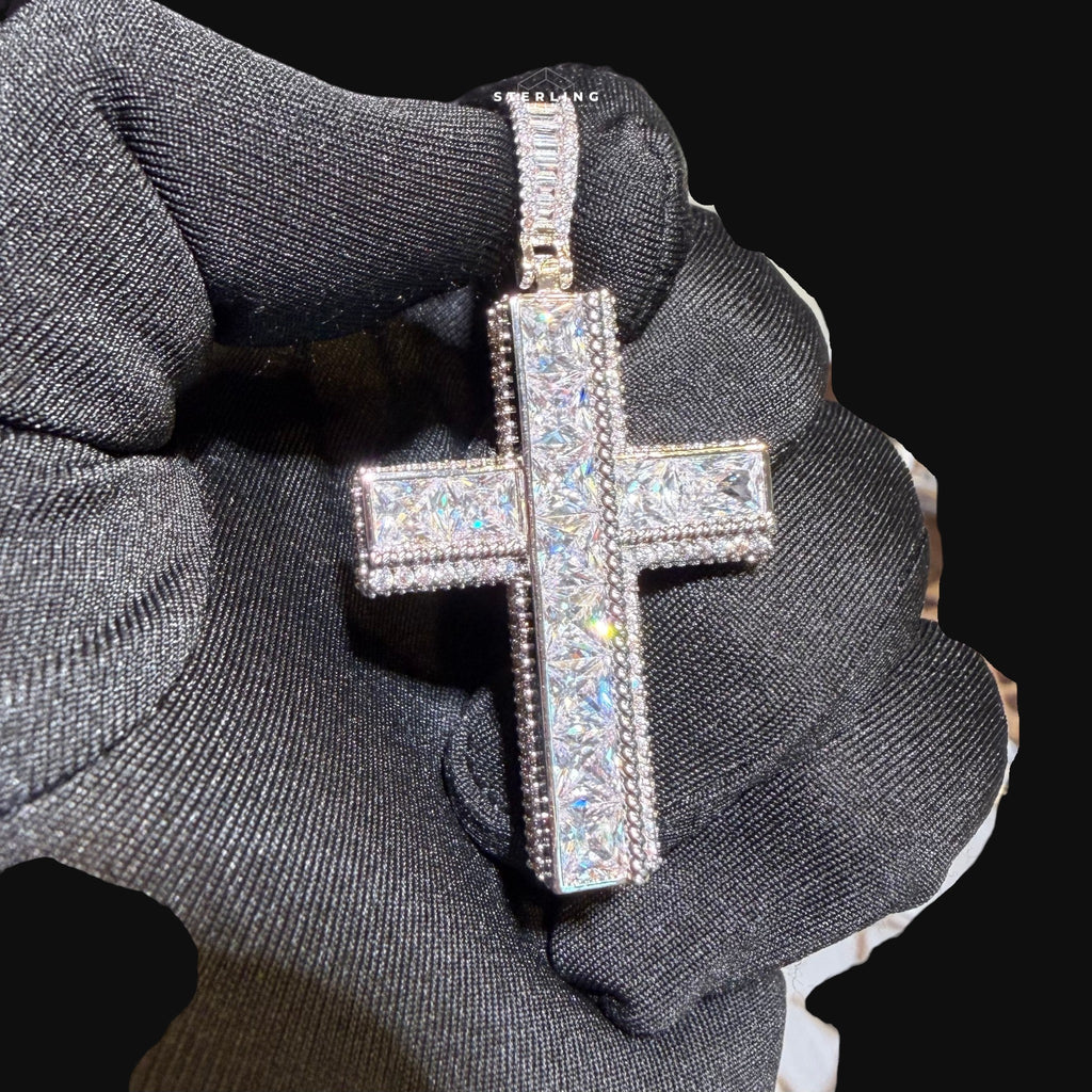 Iced Out Sides Princess Cut Cross Pendant