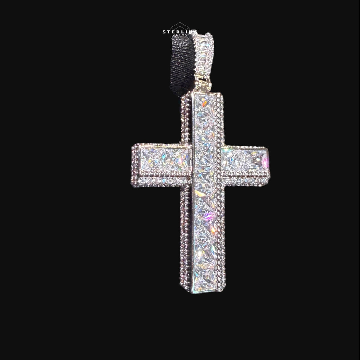 Iced Out Sides Princess Cut Cross Pendant
