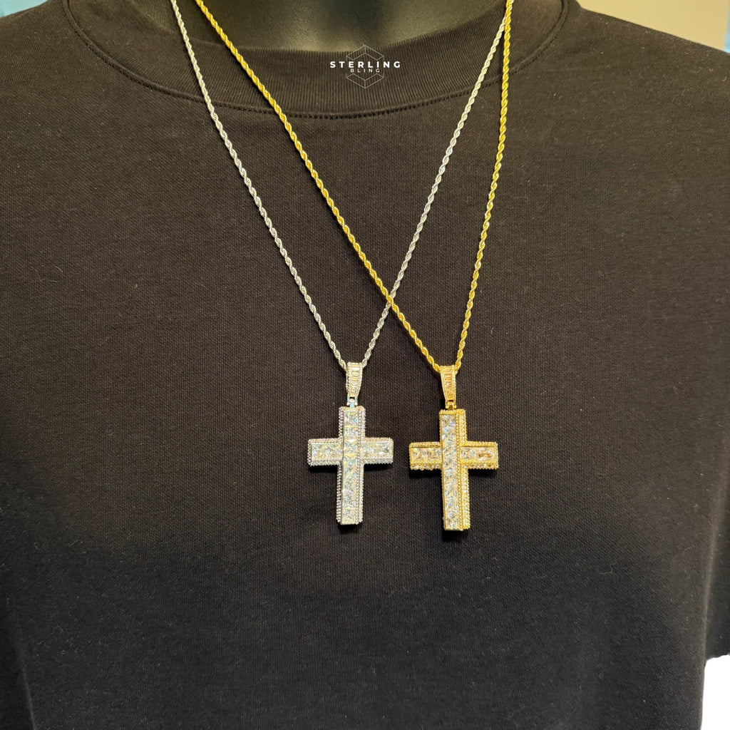 Iced Out Sides Princess Cut Cross Pendant