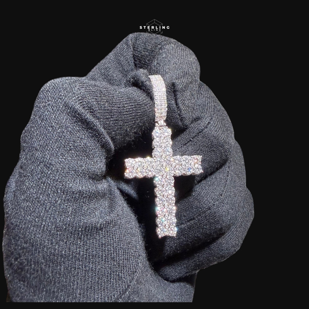 Moissanite Tennis Cross Iced Out Sides Pendant