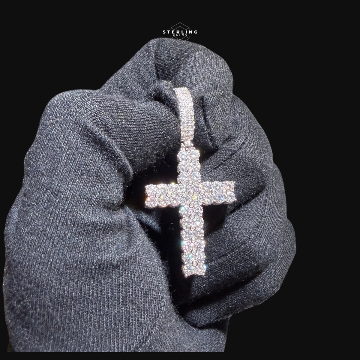 Moissanite Tennis Cross Iced Out Sides Pendant