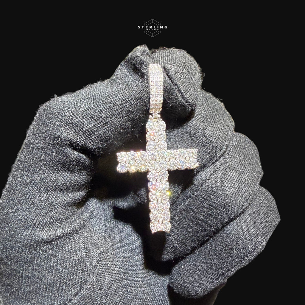 Moissanite Tennis Cross Iced Out Sides Pendant