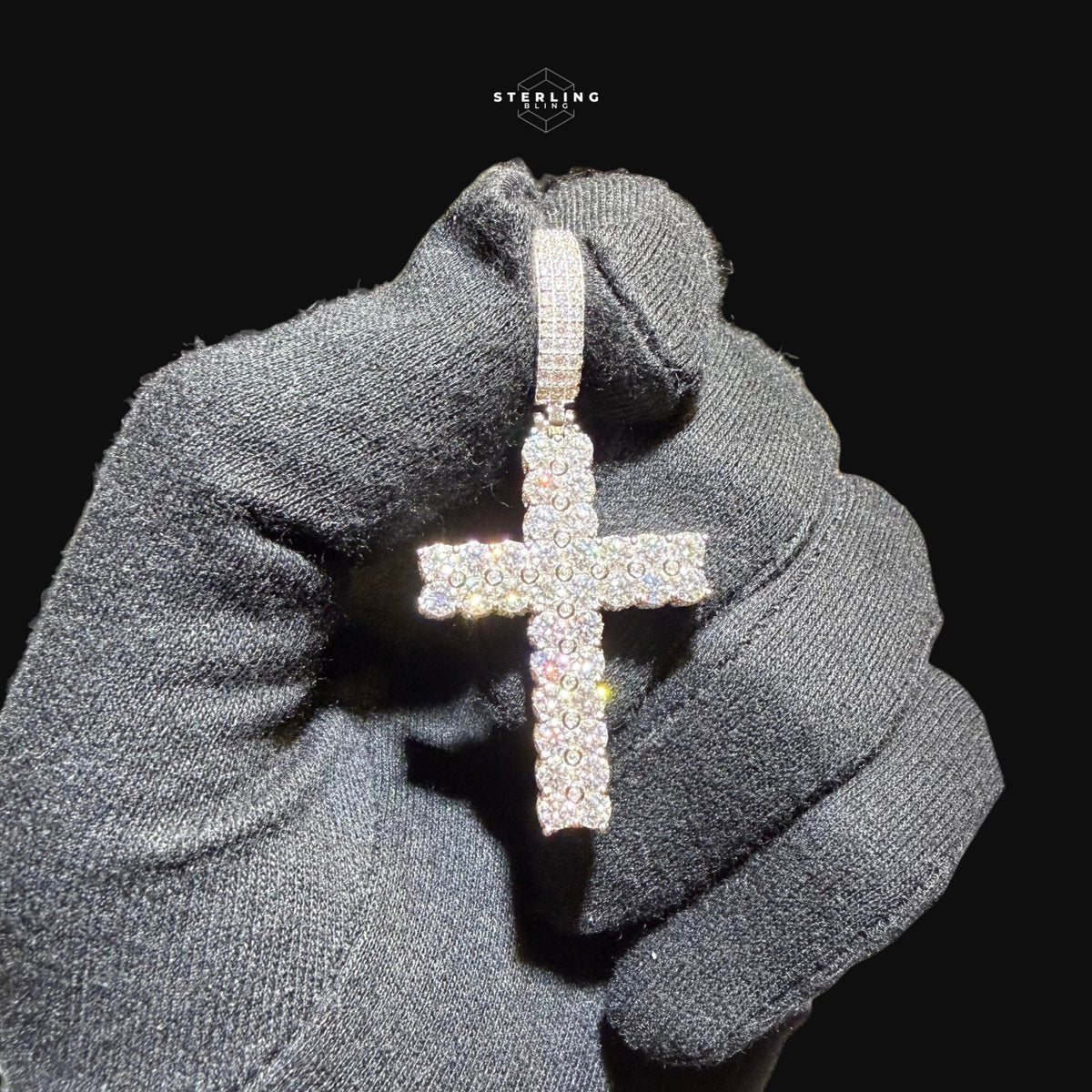 Moissanite Tennis Cross Iced Out Sides Pendant