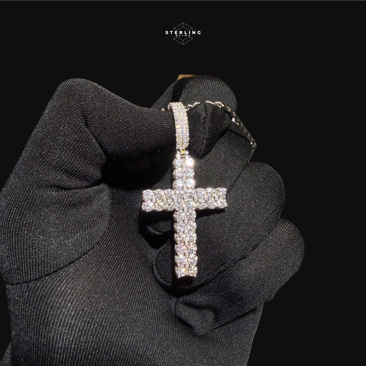Moissanite Tennis Cross Iced Out Sides Pendant