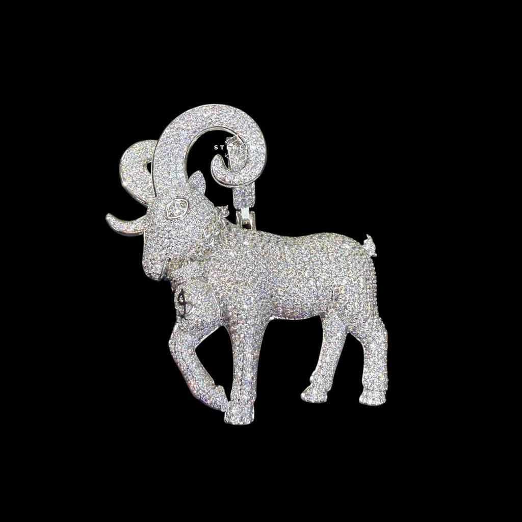 Big Iced Out Goat Pendant, 14K White Gold Plated CZ Diamond Goat Necklace, Mens Hip Hop Jewelry
