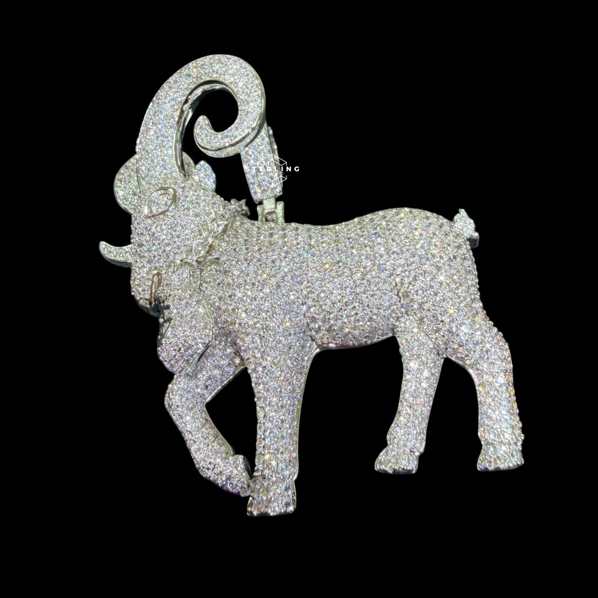 Big Iced Out Goat Pendant, 14K White Gold Plated CZ Diamond Goat Necklace, Mens Hip Hop Jewelry
