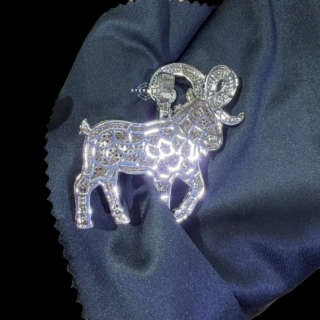 Big Iced Out Goat Pendant, 14K White Gold Plated CZ Diamond Goat Necklace, Mens Hip Hop Jewelry