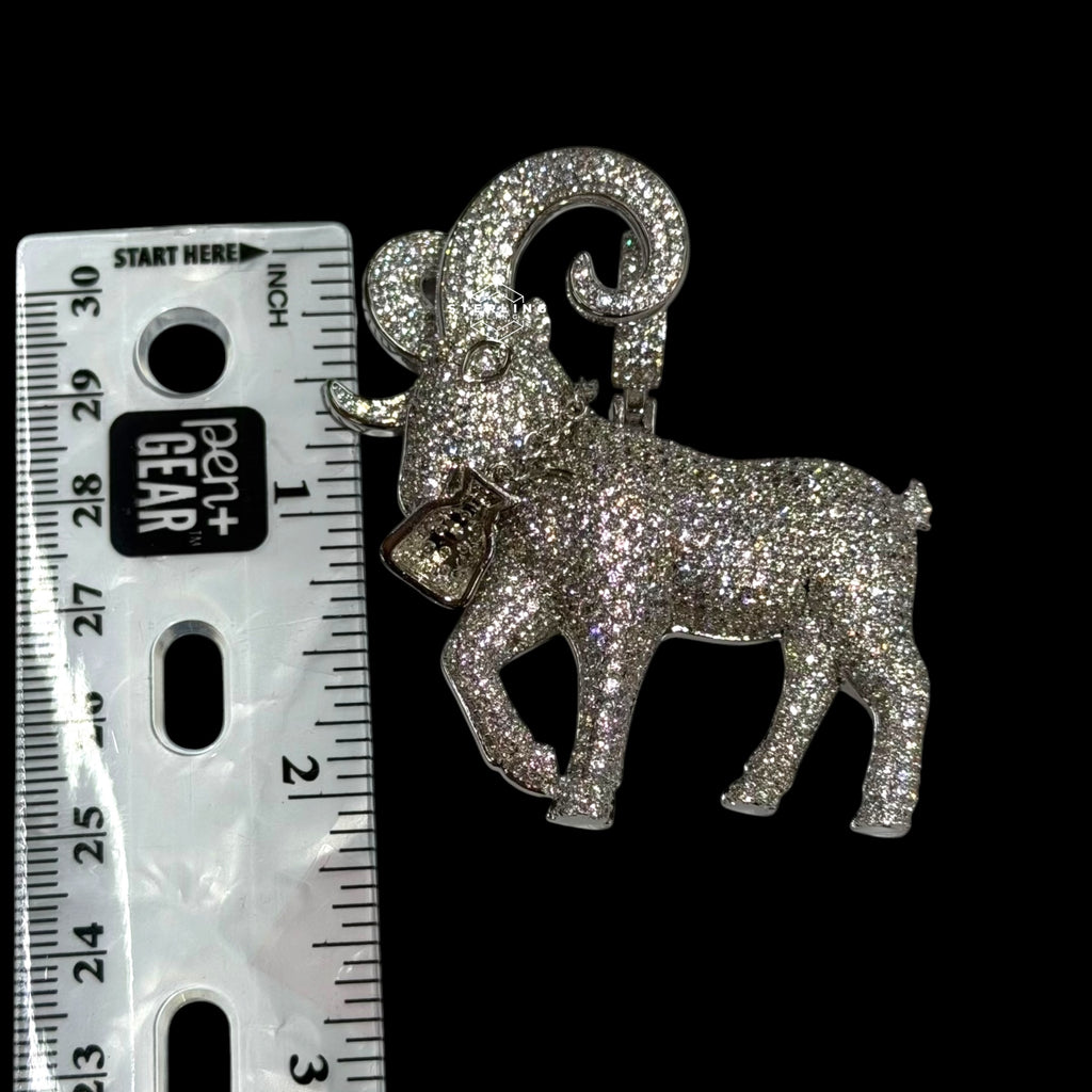Big Iced Out Goat Pendant, 14K White Gold Plated CZ Diamond Goat Necklace, Mens Hip Hop Jewelry