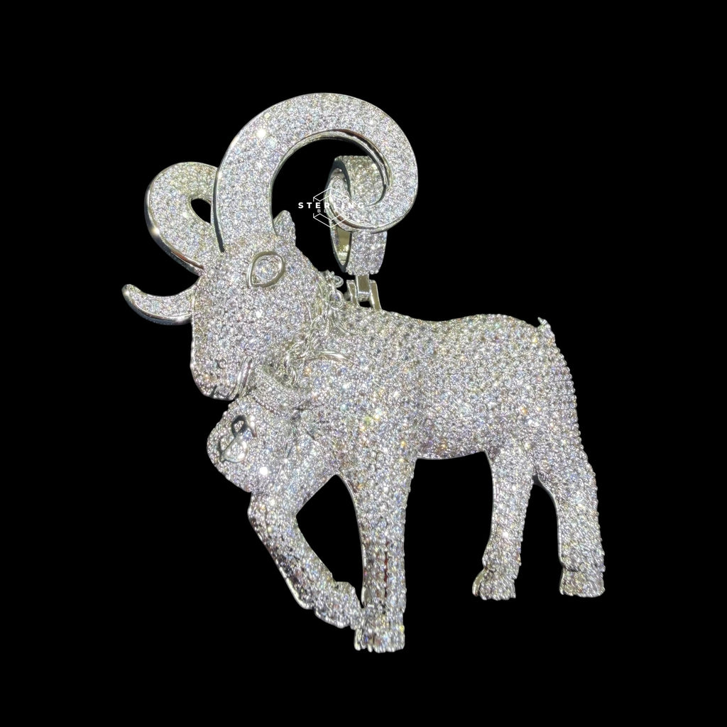 Big Iced Out Goat Pendant, 14K White Gold Plated CZ Diamond Goat Necklace, Mens Hip Hop Jewelry