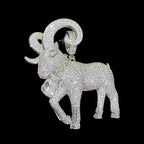 Big Iced Out Goat Pendant, 14K White Gold Plated CZ Diamond Goat Necklace, Mens Hip Hop Jewelry