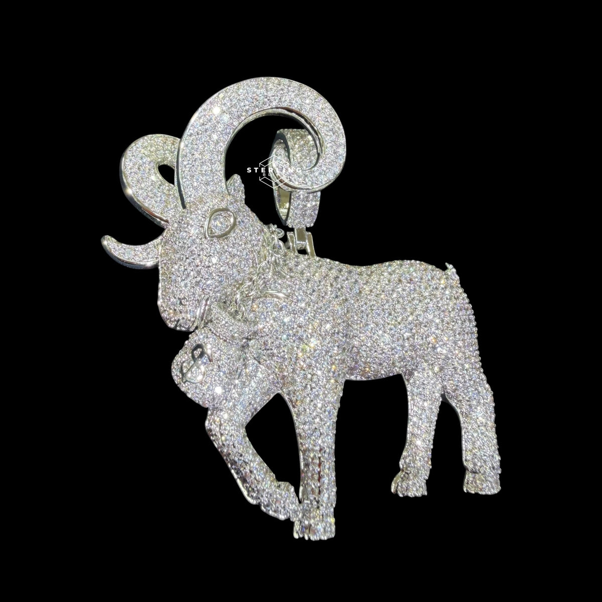 Big Iced Out Goat Pendant, 14K White Gold Plated CZ Diamond Goat Necklace, Mens Hip Hop Jewelry