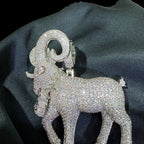 Big Iced Out Goat Pendant, 14K White Gold Plated CZ Diamond Goat Necklace, Mens Hip Hop Jewelry