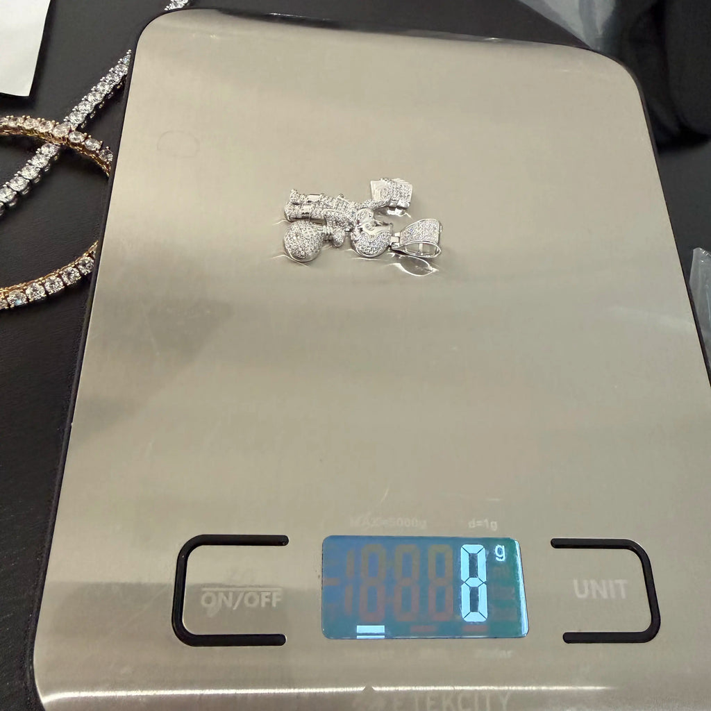 Iced Out Money Man Pendant, Solid 925 Sterling Silver VVS CZ Diamond Cash Bag Necklace, Hip Hop Jewelry, 22 Inch Rope Chain