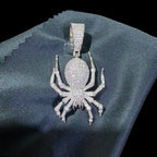 Silver Iced Out Spider Pendant, CZ Diamond Spider Necklace for Men, Hip Hop Animal Charm