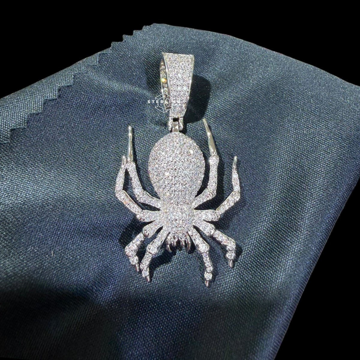 Silver Iced Out Spider Pendant, CZ Diamond Spider Necklace for Men, Hip Hop Animal Charm
