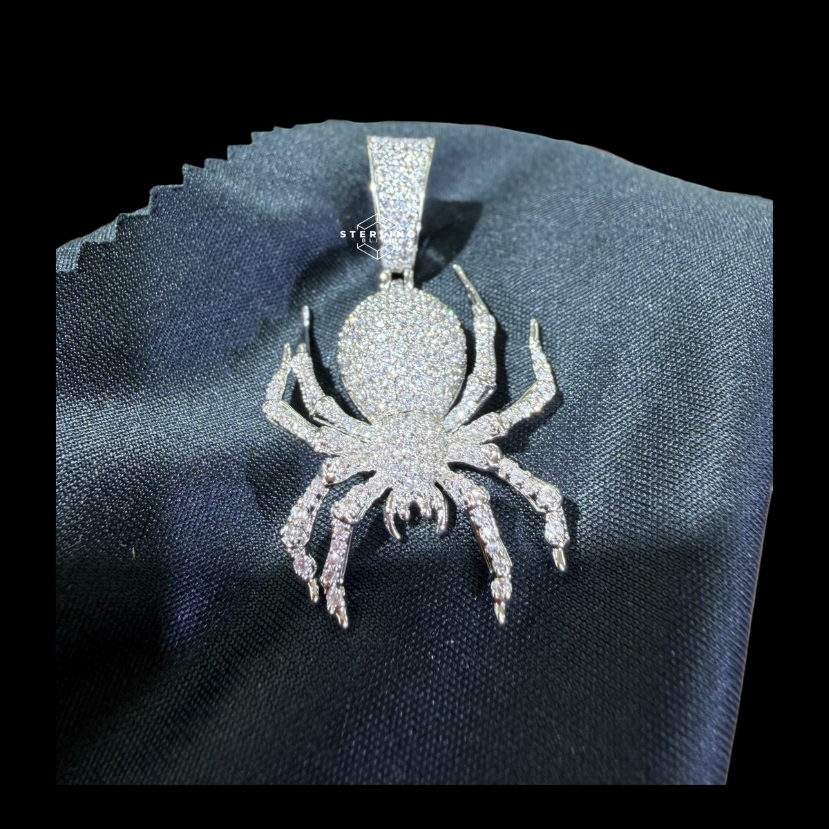 Silver Iced Out Spider Pendant, CZ Diamond Spider Necklace for Men, Hip Hop Animal Charm