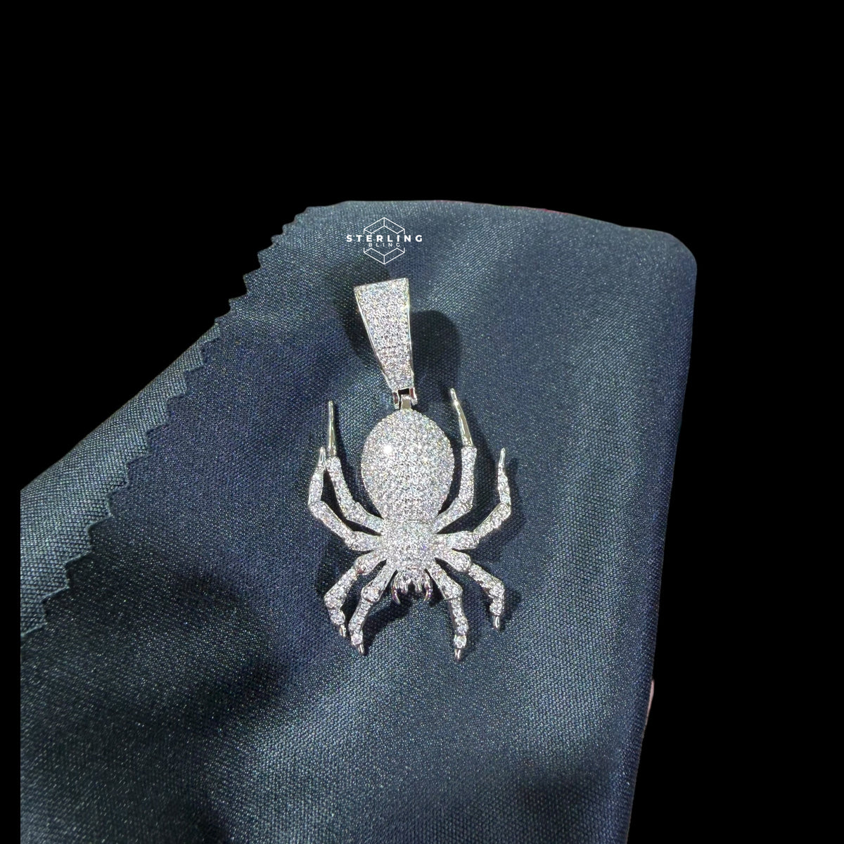 Silver Iced Out Spider Pendant, CZ Diamond Spider Necklace for Men, Hip Hop Animal Charm