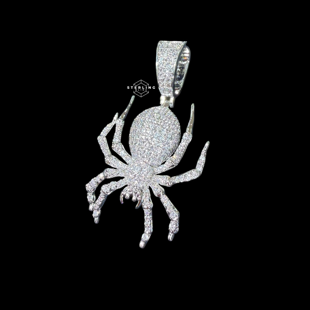 Silver Iced Out Spider Pendant, CZ Diamond Spider Necklace for Men, Hip Hop Animal Charm