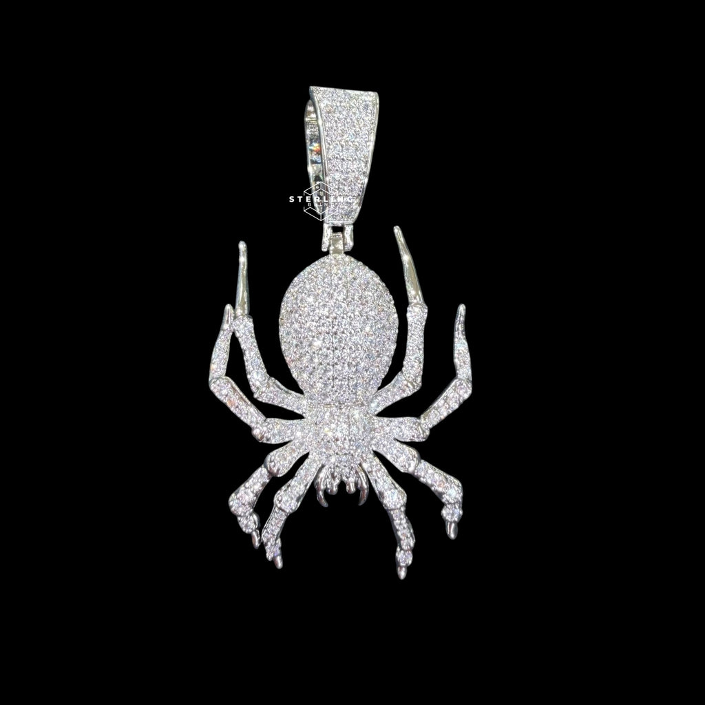 Silver Iced Out Spider Pendant, CZ Diamond Spider Necklace for Men, Hip Hop Animal Charm