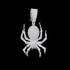 Silver Iced Out Spider Pendant, CZ Diamond Spider Necklace for Men, Hip Hop Animal Charm