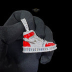 14K White Gold Plated Iced Out Sneaker Pendant | CZ Diamond Red Enamel Shoe Necklace | Hip Hop Streetwea