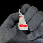 14K White Gold Plated Iced Out Sneaker Pendant | CZ Diamond Red Enamel Shoe Necklace | Hip Hop Streetwea