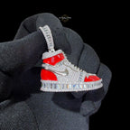 14K White Gold Plated Iced Out Sneaker Pendant | CZ Diamond Red Enamel Shoe Necklace | Hip Hop Streetwea