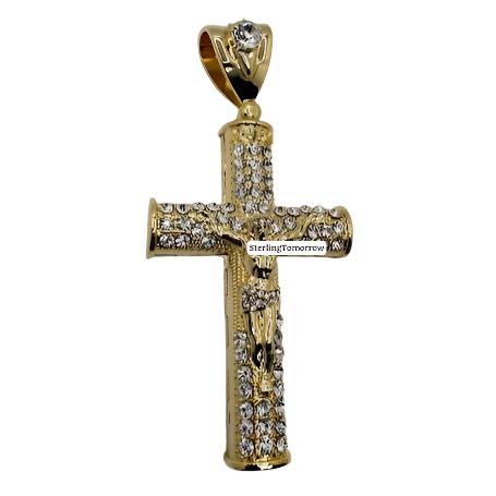 Cross with Crucifix - Large Gold Tone Iced Out Pendant