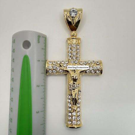 Cross with Crucifix - Large Gold Tone Iced Out Pendant