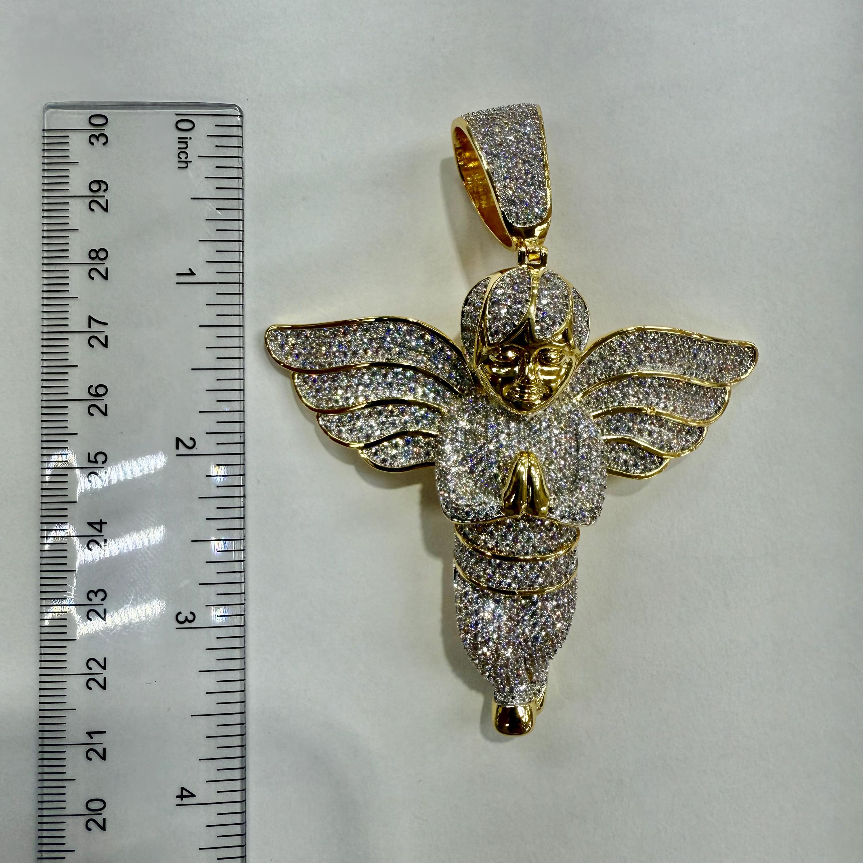 Gold Tone Large Iced Out Angel Pendant