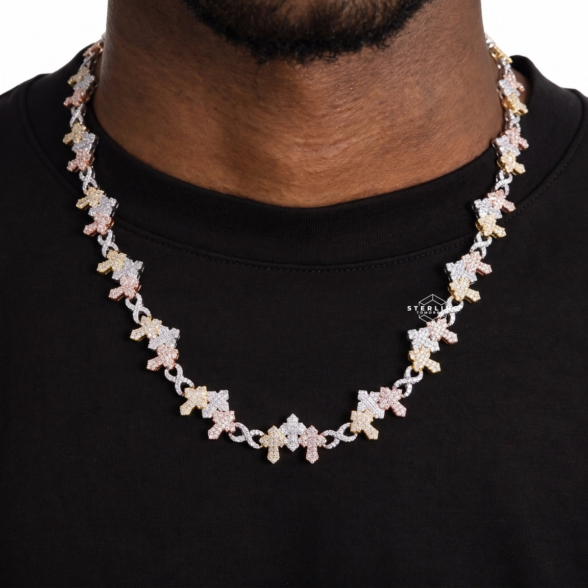 Infinity Tri-Color 3 Cross Moissanite 22" Religious Chain