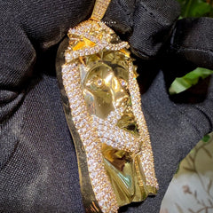Large Iced Out Jesus Pendant 14k Gold Plated + Steel Rope Chain