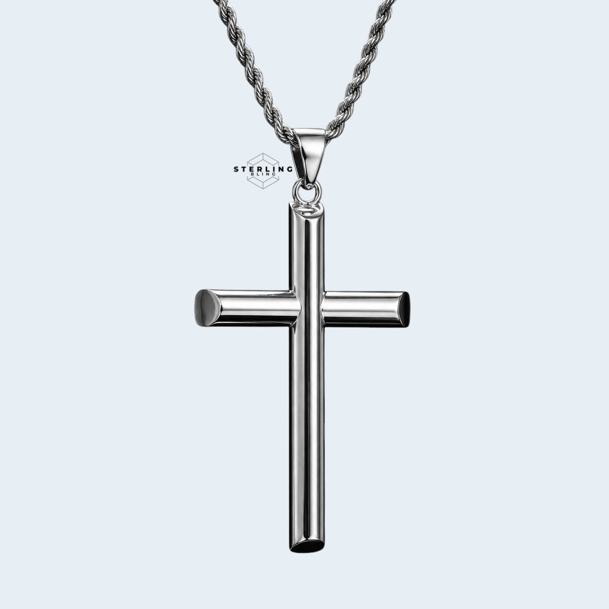 Large Cross Stainless Steel Silver Tone Pendant