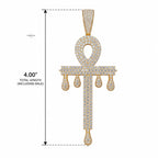 Big Iced Out Ankh Drip Pendant | 14K Gold Plated Egyptian Cross Necklace, Hip Hop CZ Pendant with Free Rope Chain