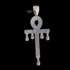 Large 14K White Gold Plated Iced Out Ankh Pendant | CZ Diamond Drip Ankh Cross Necklace | Hip Hop Jewelry + Free 22" Rope Chain