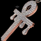 Large 14K White Gold Plated Iced Out Ankh Pendant | CZ Diamond Drip Ankh Cross Necklace | Hip Hop Jewelry + Free 22" Rope Chain