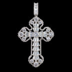 Large Baguette Cross Pendant | 14K White Gold Plated Silver Tone CZ Hip Hop Necklace with Free Rope Chain