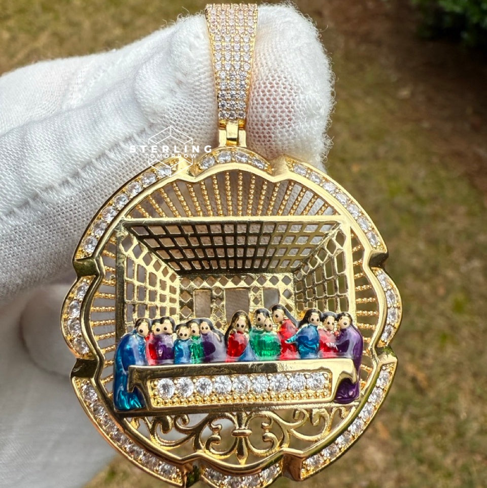 Last Supper Gold Tone Enamel Pendant