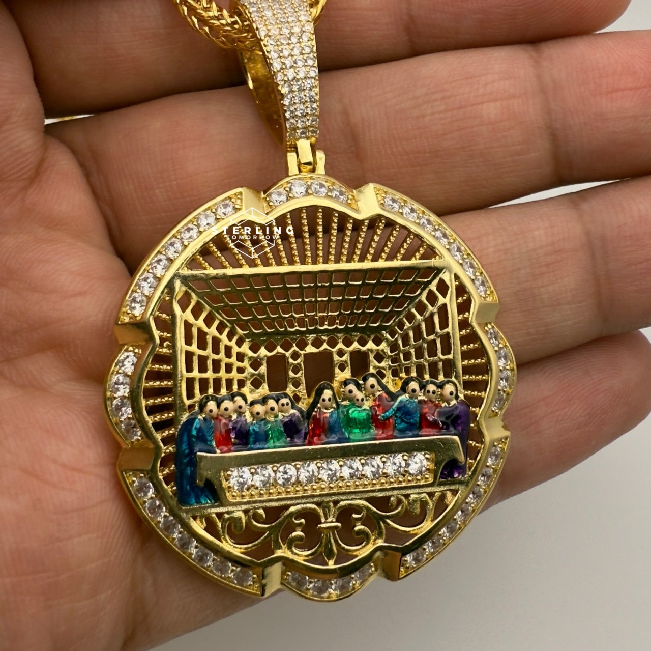 Last Supper Gold Tone Enamel Pendant