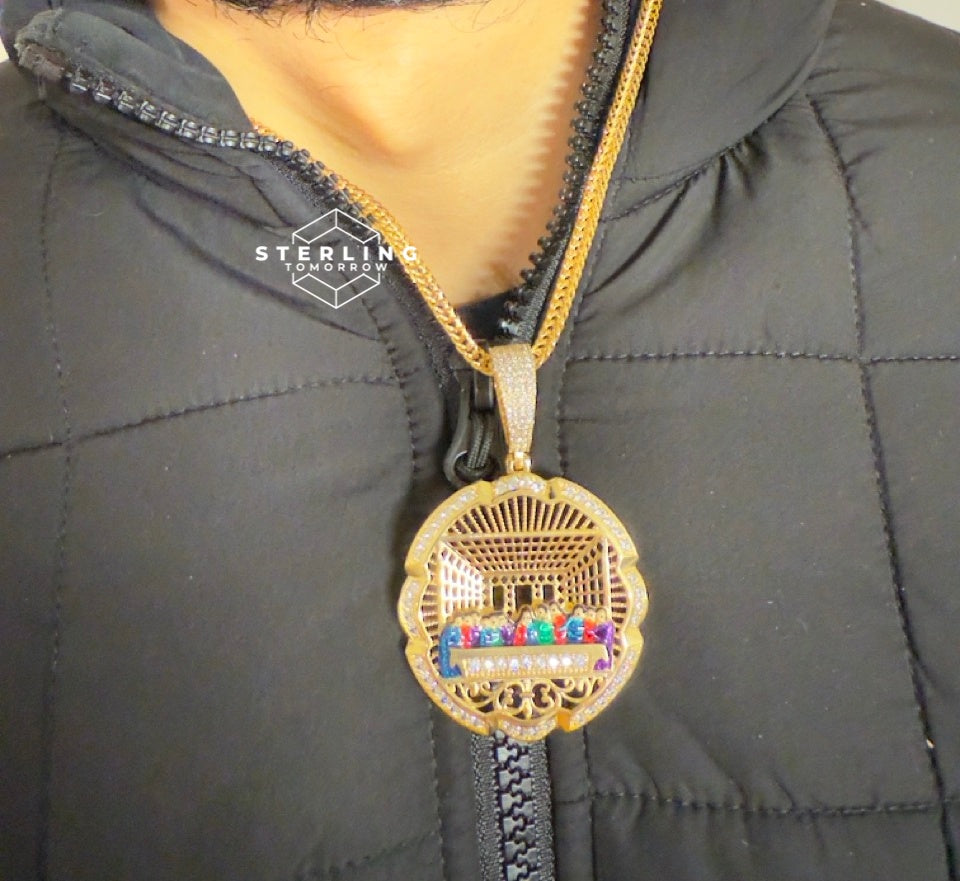 Last Supper Gold Tone Enamel Pendant