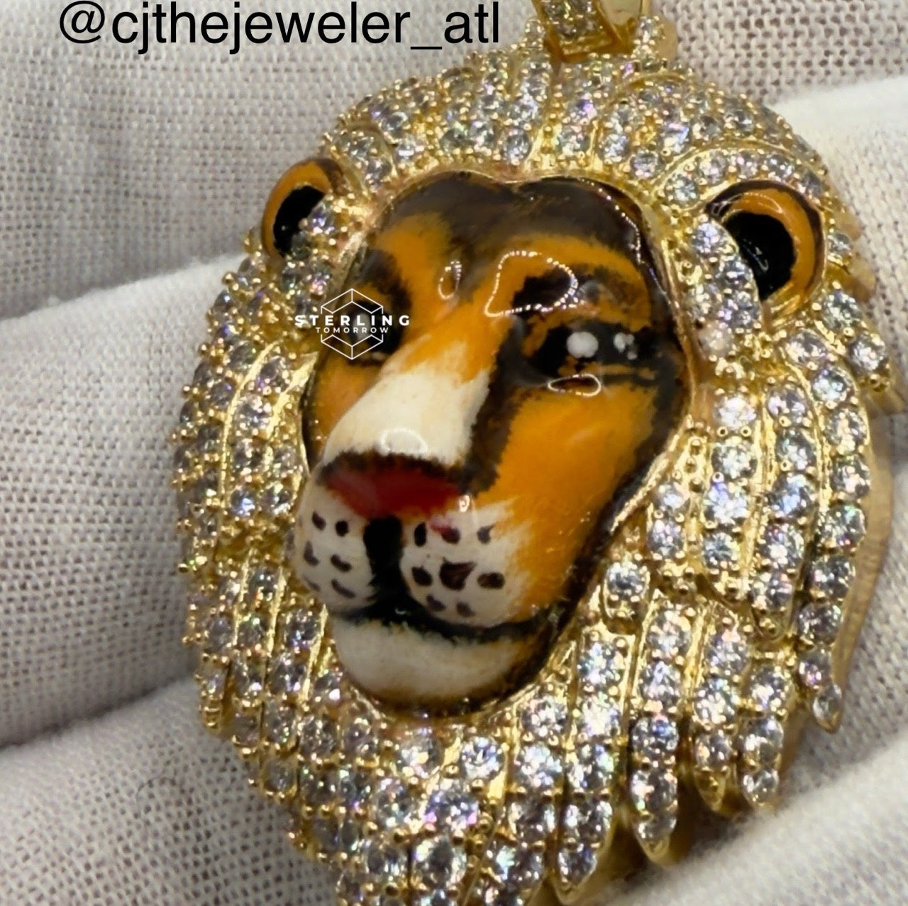 Lion Head Enamel Iced Out Mane Pendant