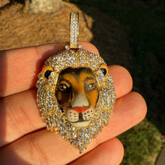 Lion Head Enamel Iced Out Mane Pendant