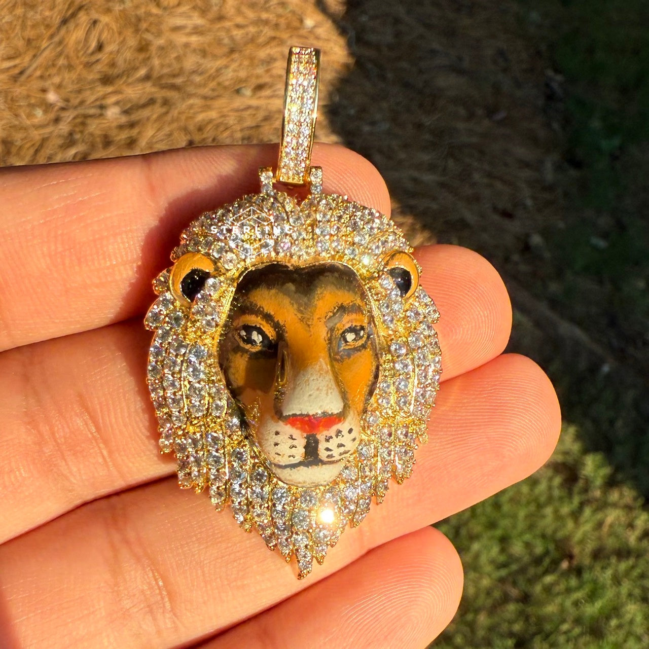 Lion Head Enamel Iced Out Mane Pendant
