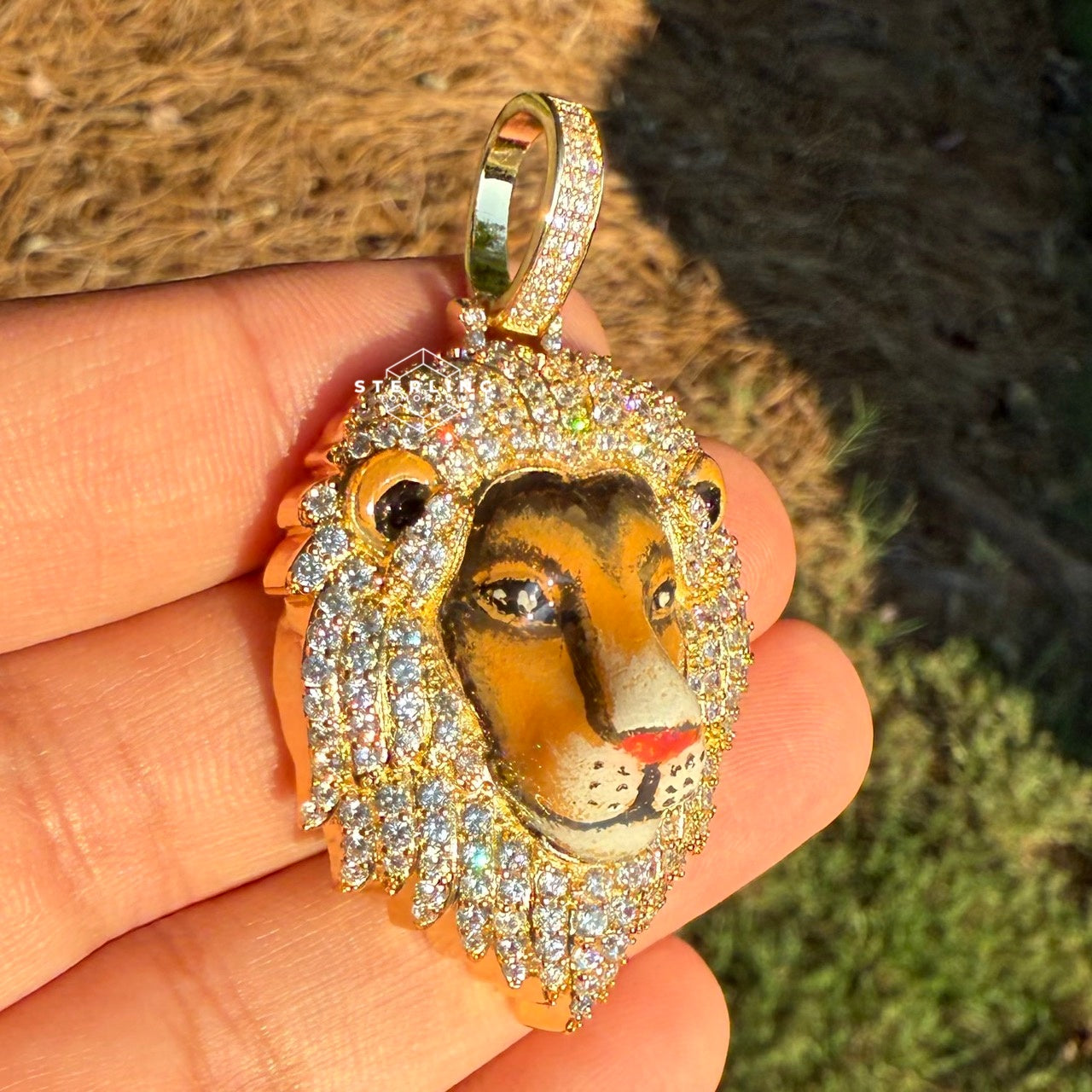 Lion Head Enamel Iced Out Mane Pendant