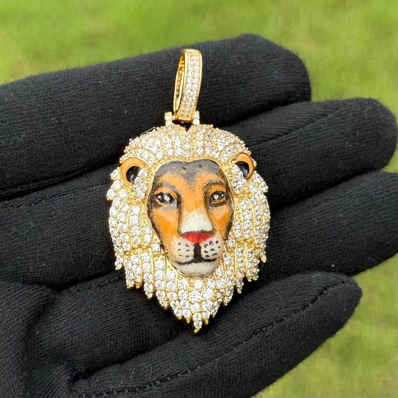 Lion Head Enamel Iced Out Mane Pendant