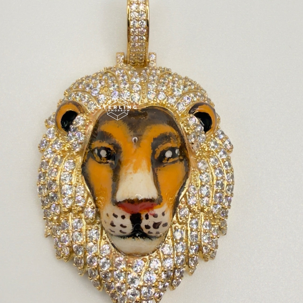 Lion Head Enamel Iced Out Mane Pendant