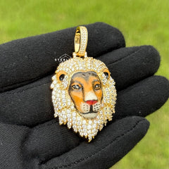 Lion Head Enamel Iced Out Mane Pendant