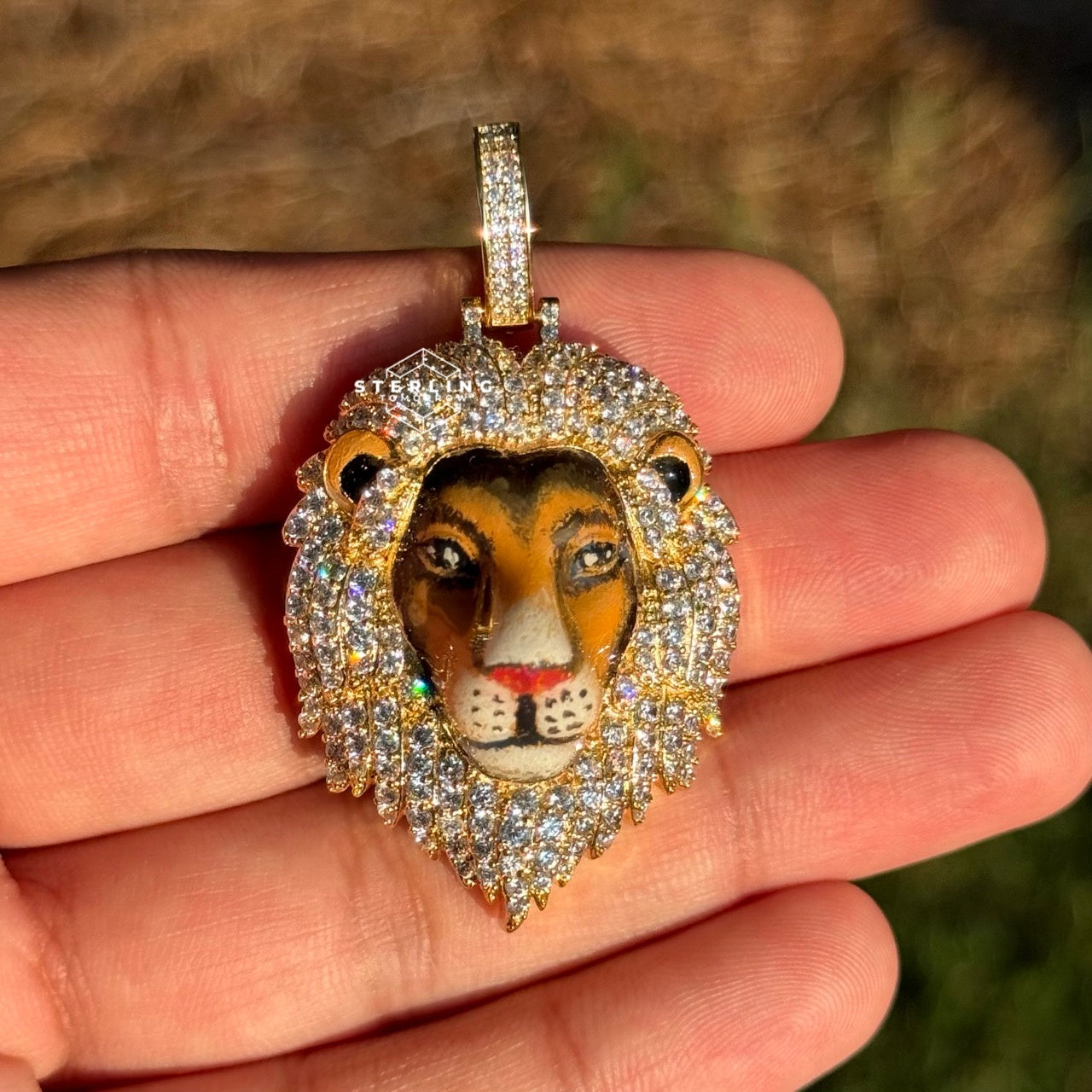 Lion Head Enamel Iced Out Mane Pendant