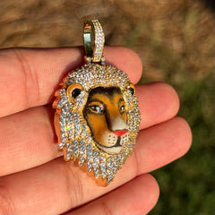 Lion Head Enamel Iced Out Mane Pendant