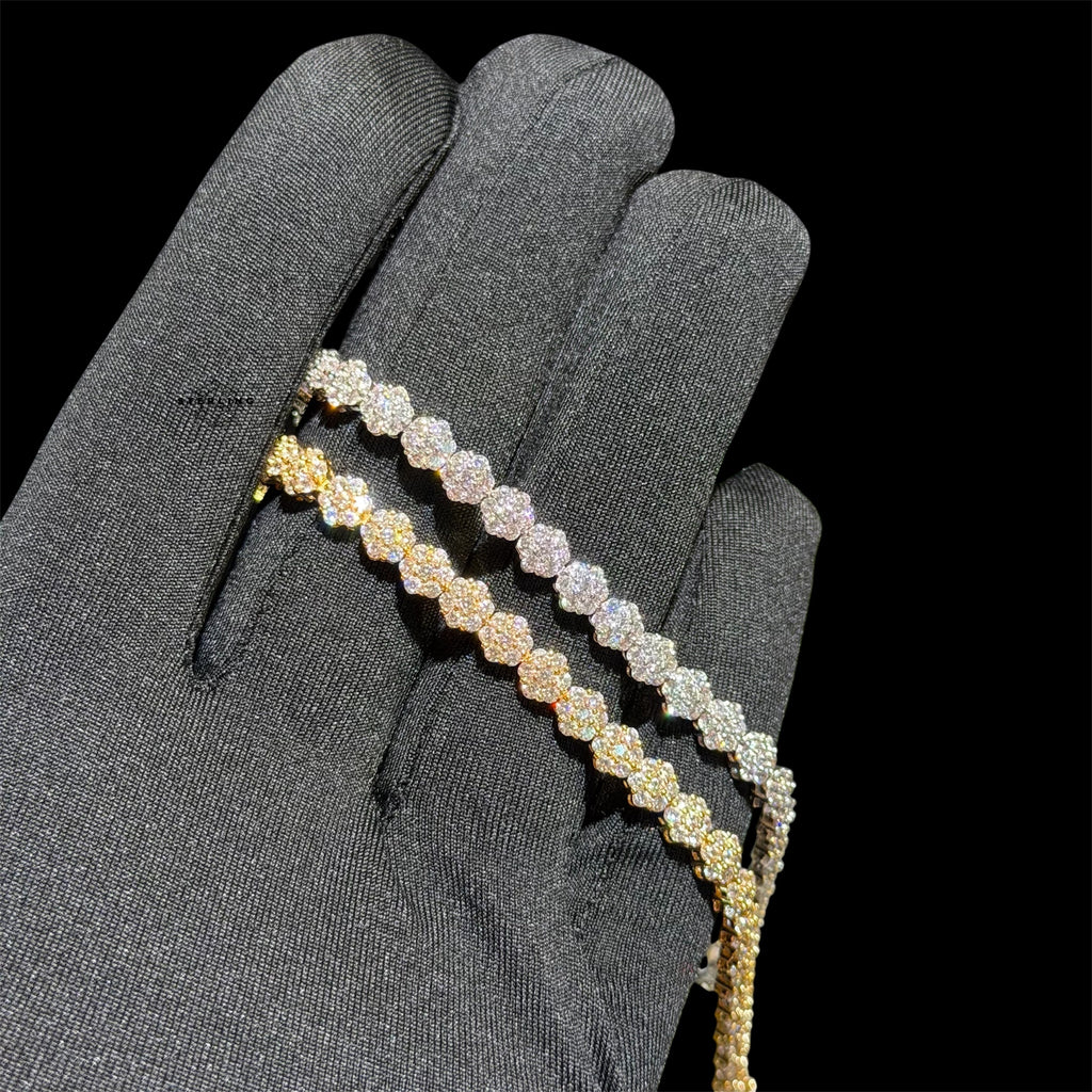 5mm Flower Honeycomb 14k Gold Finish Bracelet
